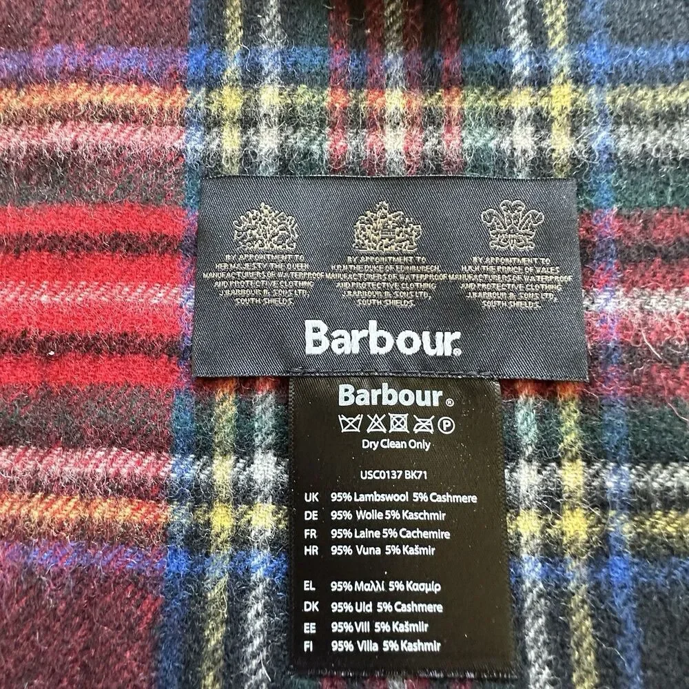 Barbour Check Tartan Scarf Lambswool And Cashmere Men’s 70”x 10”